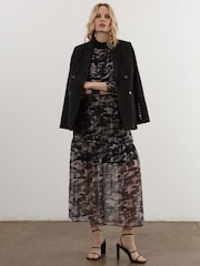 Religion Black Print Tiered Maxi Skirt In Sheer Georgette and Short Lining - Image 3 of 7