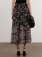 Religion Black Print Tiered Maxi Skirt In Sheer Georgette and Short Lining - Image 5 of 7