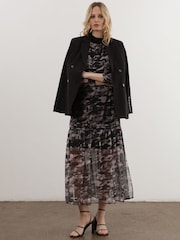 Religion Black Print Tiered Maxi Skirt In Sheer Georgette and Short Lining - Image 7 of 7