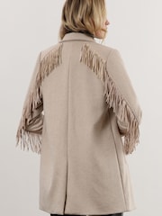 Religion Cream Mid Length Lighweight Coat with Suede Tassles - Image 2 of 6