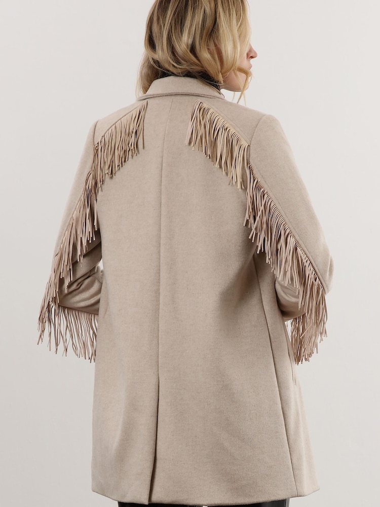 Religion Cream Mid Length Lighweight Coat with Suede Tassles - Image 2 of 6