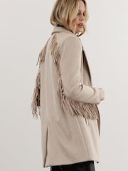 Religion Cream Mid Length Lighweight Coat with Suede Tassles - Image 3 of 6