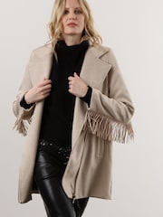 Religion Cream Mid Length Lighweight Coat with Suede Tassles - Image 6 of 6