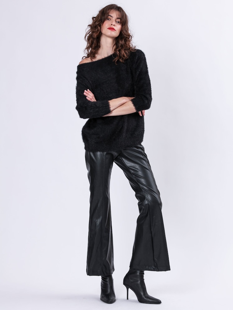 Religion Black Off The Shoulder Super Soft Fluffy Jumper - Image 1 of 6