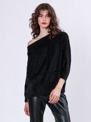 Religion Black Off The Shoulder Super Soft Fluffy Jumper - Image 2 of 6