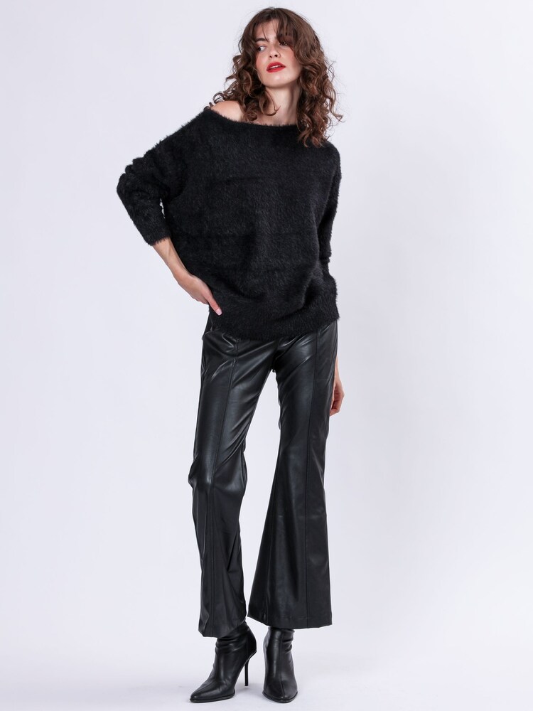 Buy Religion Black Off The Shoulder Super Soft Fluffy Jumper from