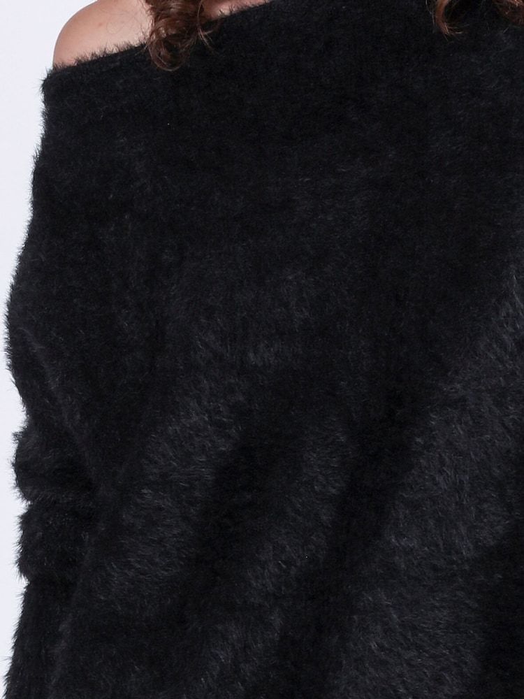 Religion Black Off The Shoulder Super Soft Fluffy Jumper - Image 6 of 6