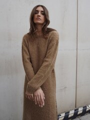 Religion Brown Cosy Heritage Knitted Midi Dress In Soft Fluffy Yarn - Image 1 of 8