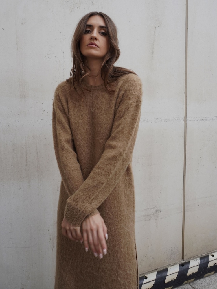 Religion Brown Cosy Heritage Knitted Midi Dress In Soft Fluffy Yarn - Image 1 of 8