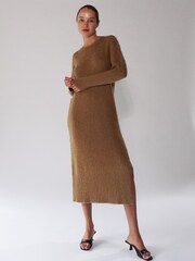 Religion Brown Cosy Heritage Knitted Midi Dress In Soft Fluffy Yarn - Image 3 of 8
