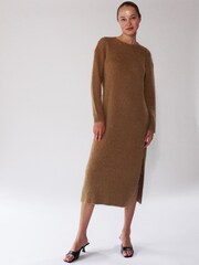 Religion Brown Cosy Heritage Knitted Midi Dress In Soft Fluffy Yarn - Image 5 of 8