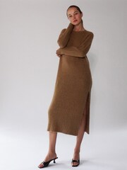 Religion Brown Cosy Heritage Knitted Midi Dress In Soft Fluffy Yarn - Image 7 of 8