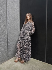 Religion Black Tiered Maxi Shirt Dress In Beautiful Prints - Image 1 of 8