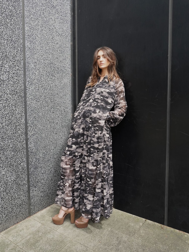 Religion Black Tiered Maxi Shirt Dress In Beautiful Prints - Image 1 of 8