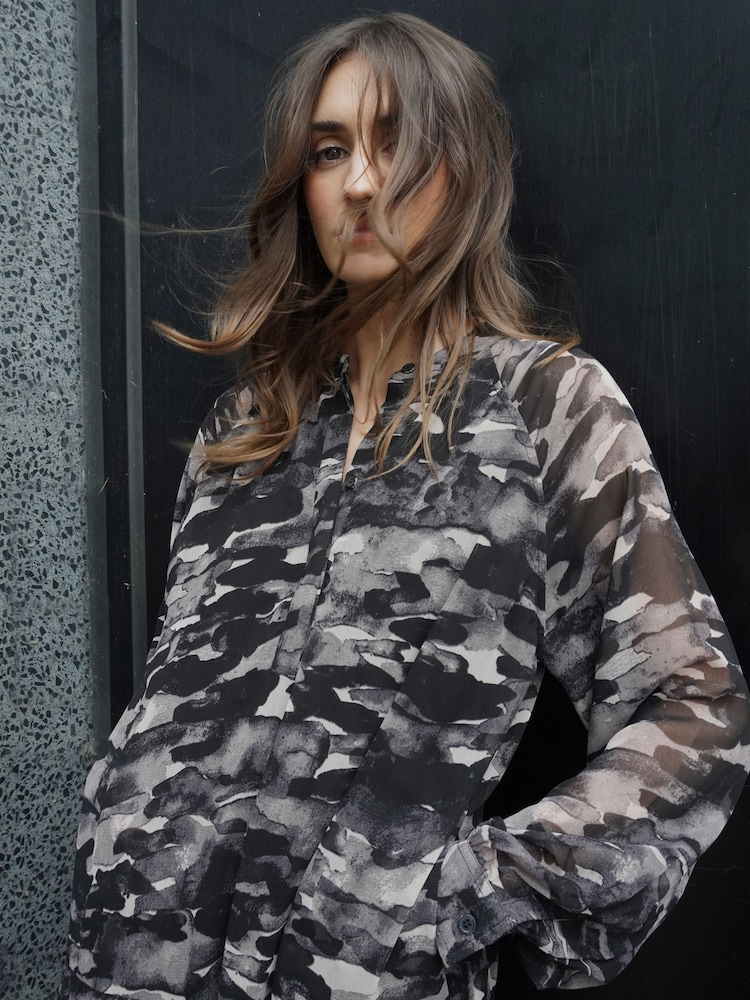 Religion Black Tiered Maxi Shirt Dress In Beautiful Prints - Image 2 of 8