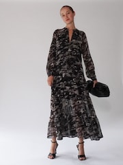 Religion Black Tiered Maxi Shirt Dress In Beautiful Prints - Image 3 of 8