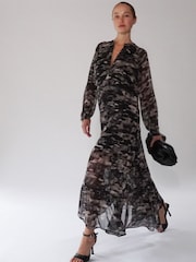 Religion Black Tiered Maxi Shirt Dress In Beautiful Prints - Image 5 of 8