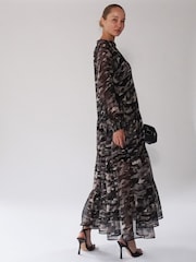 Religion Black Tiered Maxi Shirt Dress In Beautiful Prints - Image 6 of 8
