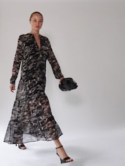 Religion Black Tiered Maxi Shirt Dress In Beautiful Prints - Image 7 of 8