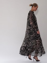 Religion Black Tiered Maxi Shirt Dress In Beautiful Prints - Image 8 of 8