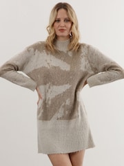 Religion Natural High Neck Jumper Tunic Dress In Neutral Pattern - Image 3 of 5