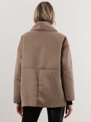 Religion Natural Short Faux Fur Shearling Coat with Shawl Collar - Image 2 of 6