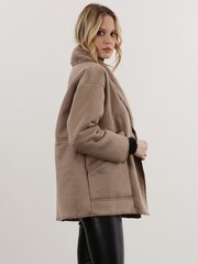 Religion Natural Short Faux Fur Shearling Coat with Shawl Collar - Image 3 of 6