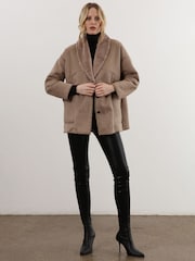 Religion Natural Short Faux Fur Shearling Coat with Shawl Collar - Image 4 of 6