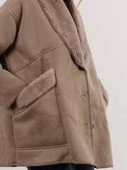 Religion Natural Short Faux Fur Shearling Coat with Shawl Collar - Image 6 of 6