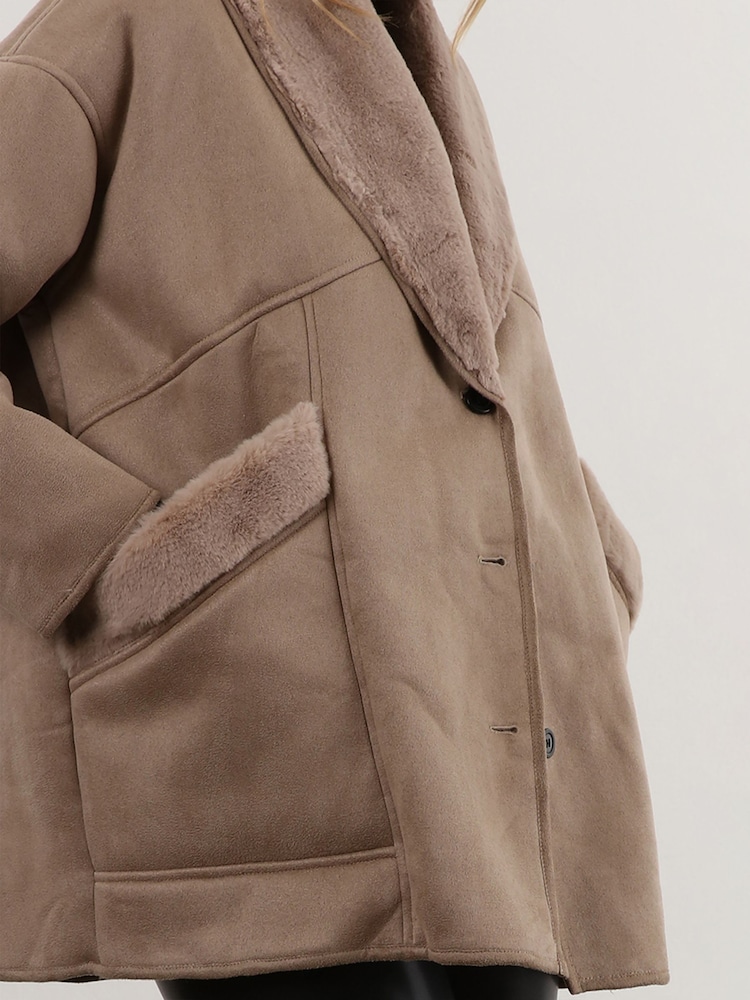 Religion Natural Short Faux Fur Shearling Coat with Shawl Collar - Image 6 of 6