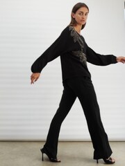 Religion Black Off The Shoulder Top With Hand-Beaded Leaf Motifs - Image 5 of 8