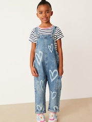 Denim Heart Print Mom Dungarees (3-16yrs) - Image 1 of 6
