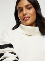 River Island Cream Stripe Roll Neck Midi Dress - Image 3 of 4