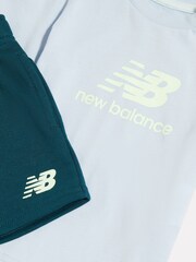 New Balance Light Blue Stacked Graphic Jersey T-Shirt & FT Shorts Set - Image 3 of 4