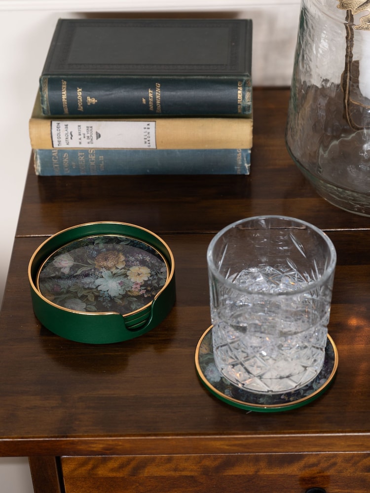 Laura Ashley Set of 4 Black Mathilde Floral Print Coasters - Image 1 of 3