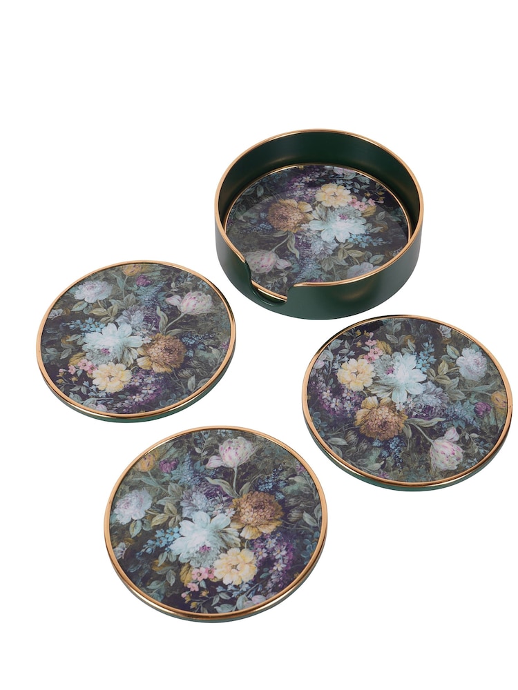 Laura Ashley Set of 4 Black Mathilde Floral Print Coasters - Image 3 of 3