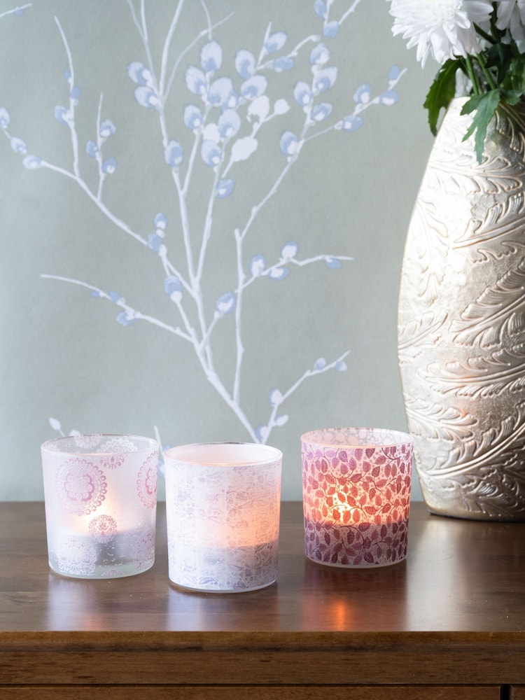 Laura Ashley Set of 3 Frosted Garner Leaf Mixed Glass Votive Candle Holders - Image 1 of 4