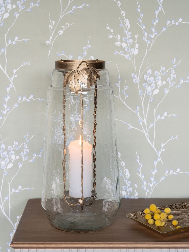 Laura Ashley Gold Leaf Bottle Hurricane Candle Holder - Image 2 of 5