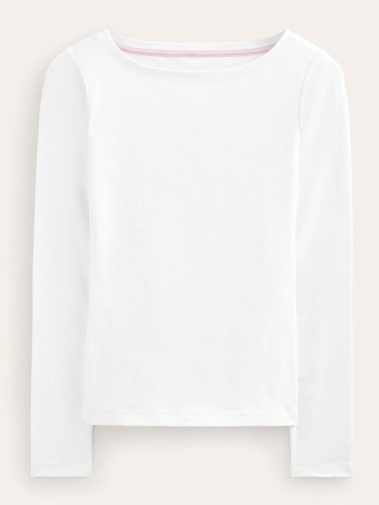 Weiß - Boden Essential Jersey-T-Shirt mit U-Boot-Ausschnitt - Bild 5 von 5