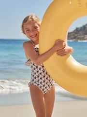 Cream/Black Ditsy Ruffle Swimsuit (3-16yrs) - Image 4 of 7