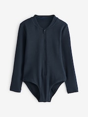 Black Long Sleeve Textured Swimsuit (3-16yrs) - Image 6 of 8