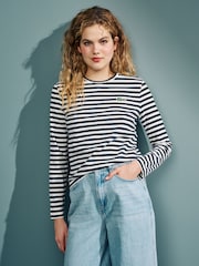 Lacoste Womens White/Navy Striped Jersey T-Shirt - Image 1 of 4