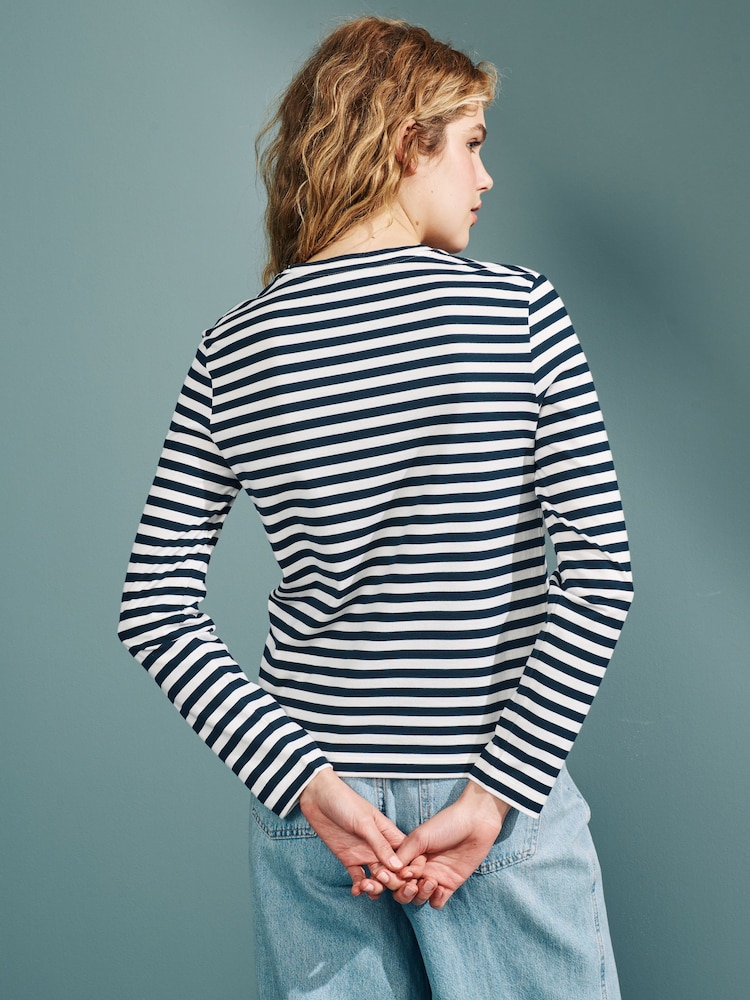 Lacoste Womens White/Navy Striped Jersey T-Shirt - Image 2 of 4