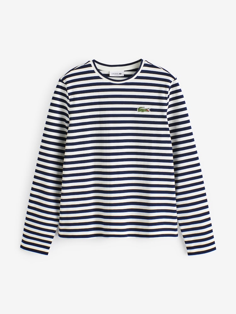 Lacoste Womens White/Navy Striped Jersey T-Shirt - Image 4 of 4