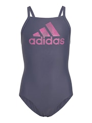 adidas Grey Junior Big Logo Swimsuit - Image 3 of 5