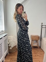 Style Cheat Black Floral Carly Wide Leg Wrap Jumpsuit - Image 2 of 4