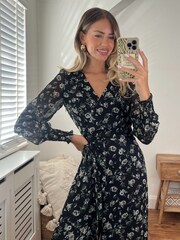 Style Cheat Black Floral Carly Wide Leg Wrap Jumpsuit - Image 4 of 4
