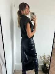 Style Cheat Black Brielle PU Midi Skirt - Image 3 of 4