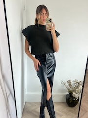 Style Cheat Black Brielle PU Midi Skirt - Image 4 of 4