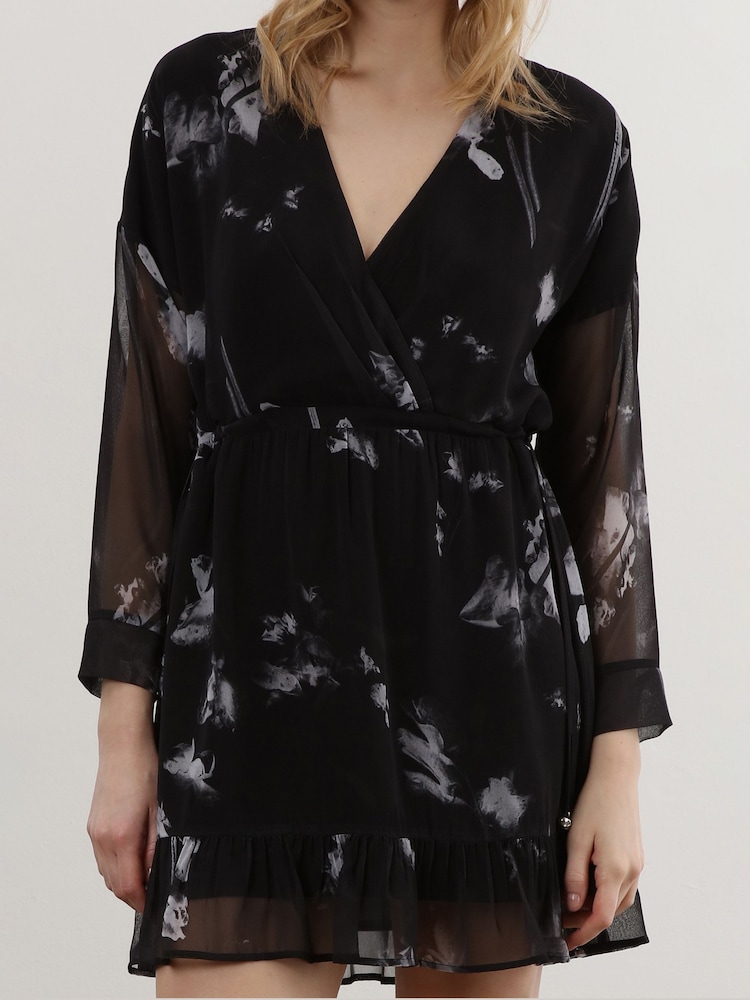Religion Coal Black Long Sleeve Mini Dress with Tied Waist and Ruffle Hem - Image 6 of 6